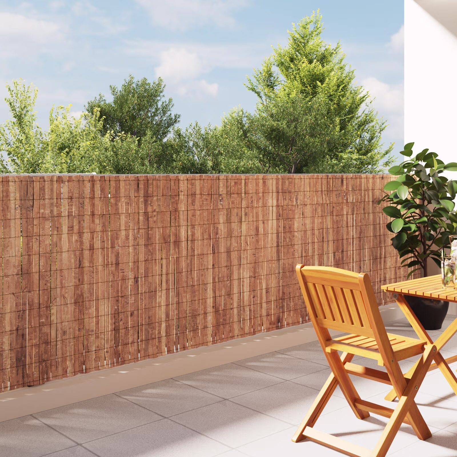 Barkhegn brun 400 x 125 cm rustikt hegn i fyrretræ