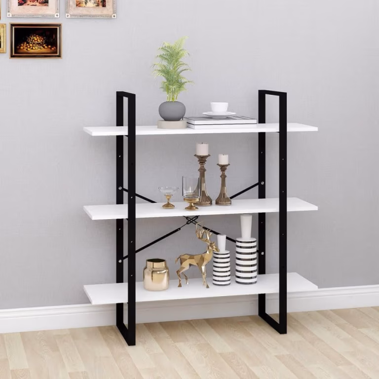 Bogreol i hvid med metalstel – 100 × 30 × 105 cm