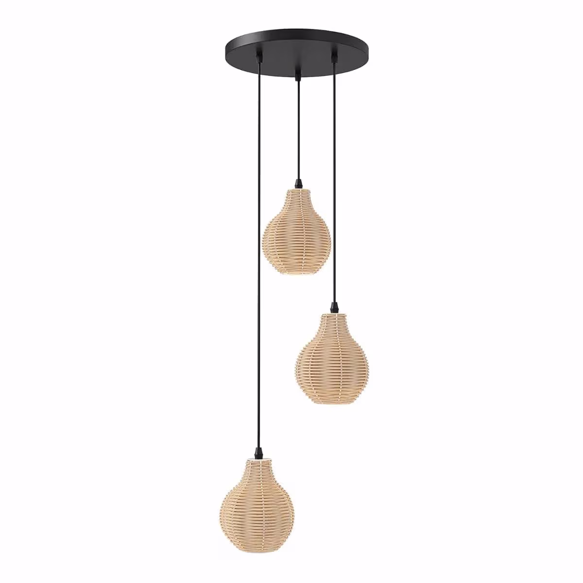 Justerbar Boho Rattan Pendel med 3 lys