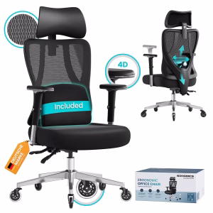 Ergonomisk kontorstol med 4D-armlæn og justerbar lændestøtte – bedste kontorstol i test