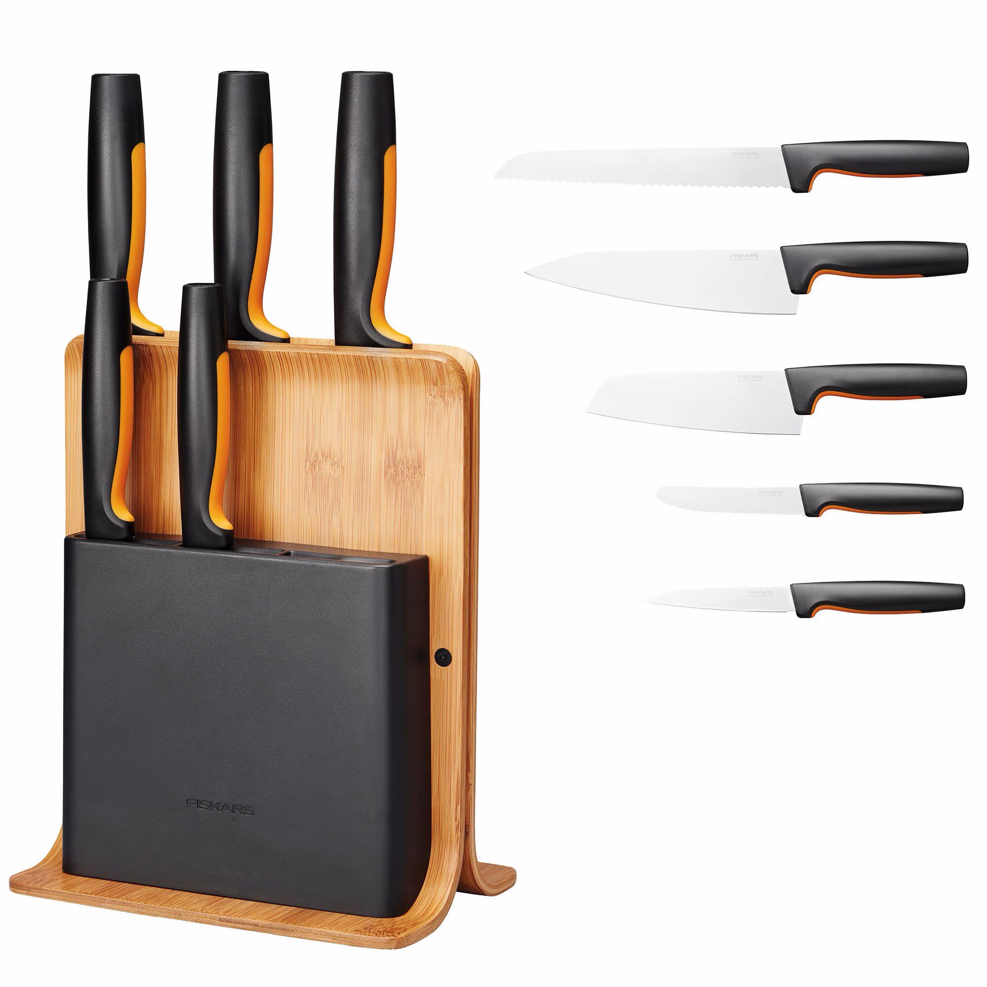 Fiskars Functional Form knivblok i bambus med 5 knive