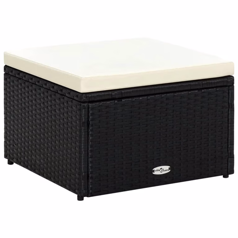 Fodskammel/ottoman i polyrattan – 53×53×30 cm, sort