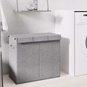 Foldbar Vasketøjskurv i Kunstigt Linned 3 Rum Grå – bedste foldbare vasketøjskurv i test