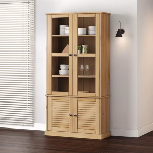 Glasskab VIGO – Massivt fyrretræ, 85×35×170 cm