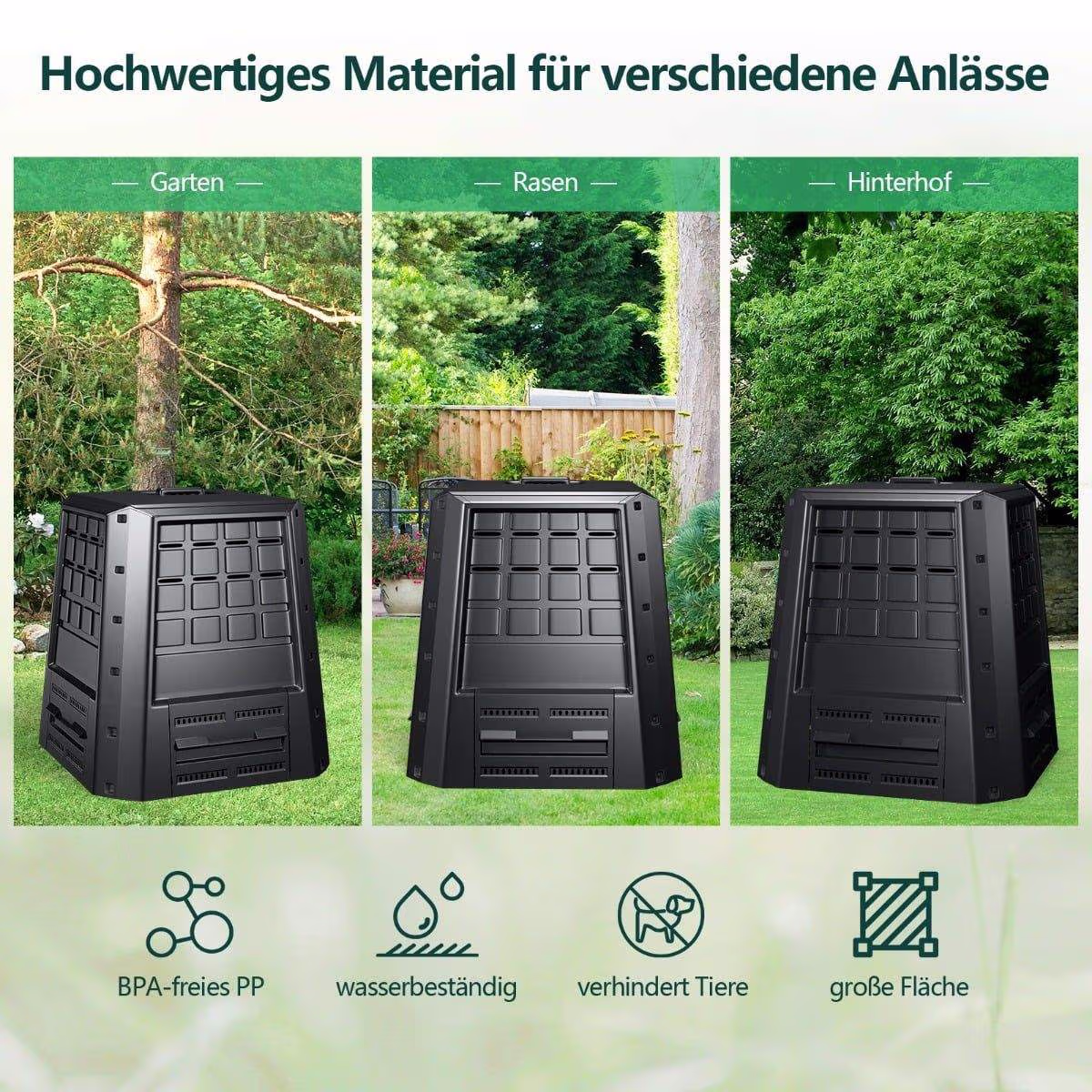 Havekompostbeholder 380 liter i holdbar PP-plast
