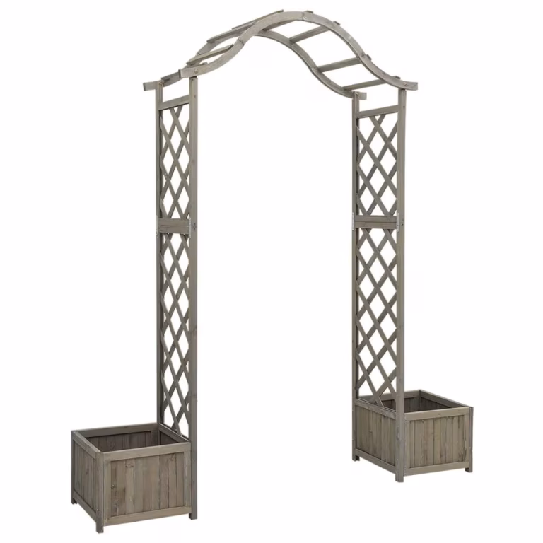Havepergola i massivt fyrretræ med plantekasser, grå