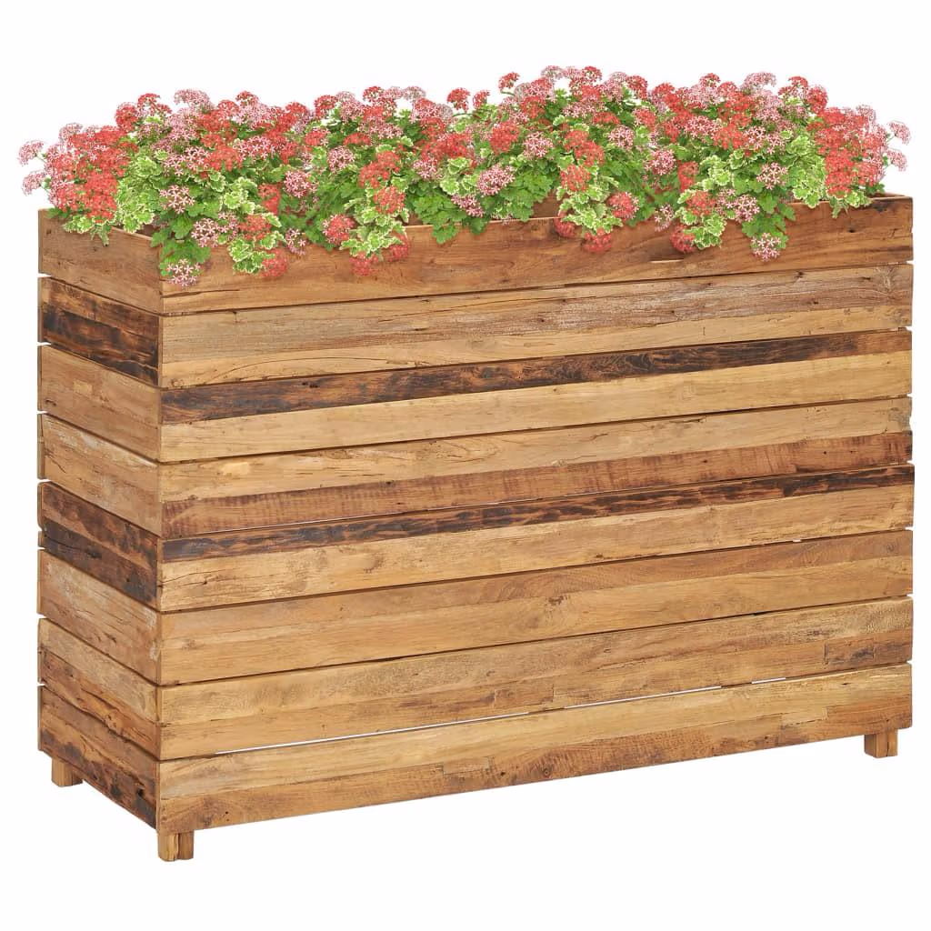 Højbed 100×40×72 cm i genanvendt teaktræ med stålstativ