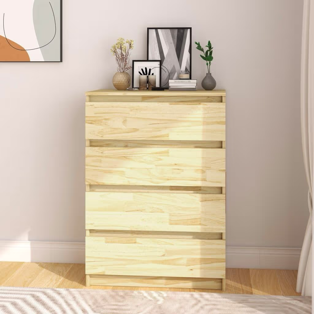 Kommode i Massivt Fyrretræ 60×36×84 cm – 4 Skuffer