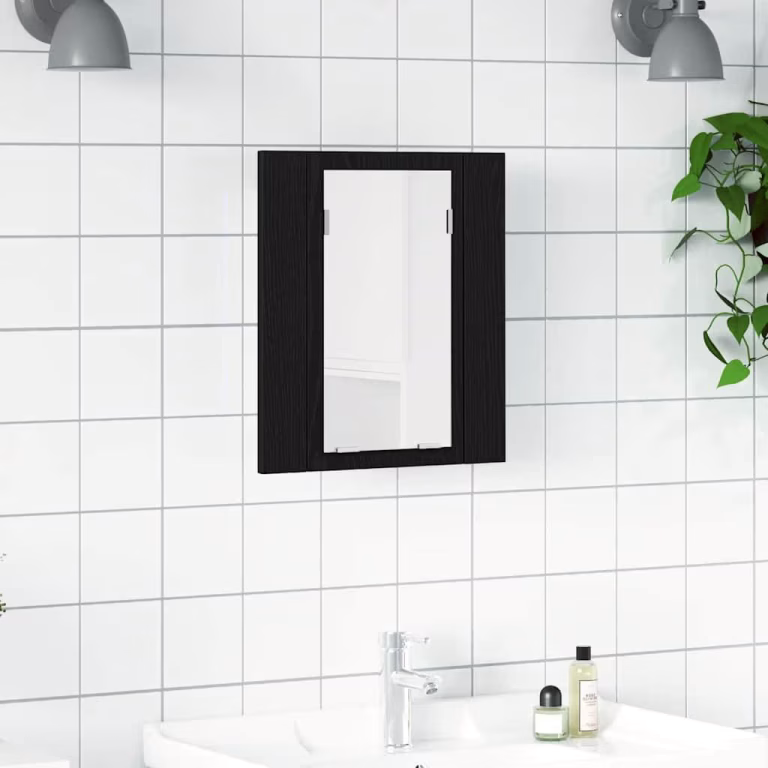 LED Spejlskab til badeværelse, sort eg, 40x12x45 cm