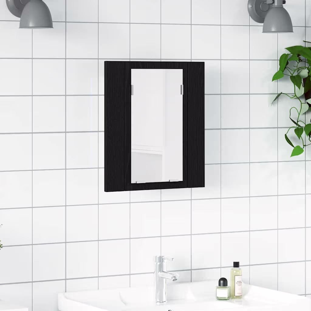 LED Spejlskab til badeværelse, sort eg, 40x12x45 cm