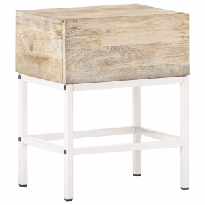 Natbord i massivt mangotræ med hvidt stel 40×30×50 cm – bedste natbord i test