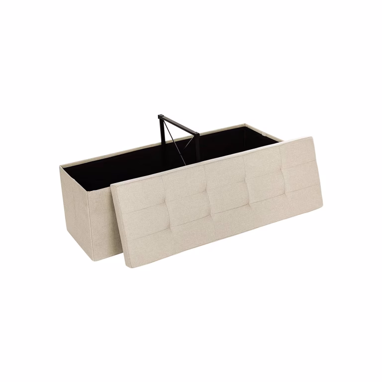 Opbevaringspuf med låg, foldbar bænk 120 l – beige, 110×38×38 cm