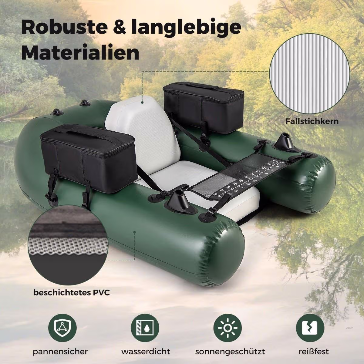 Oppustelig fiskerbåd med ryglæn – 157 cm