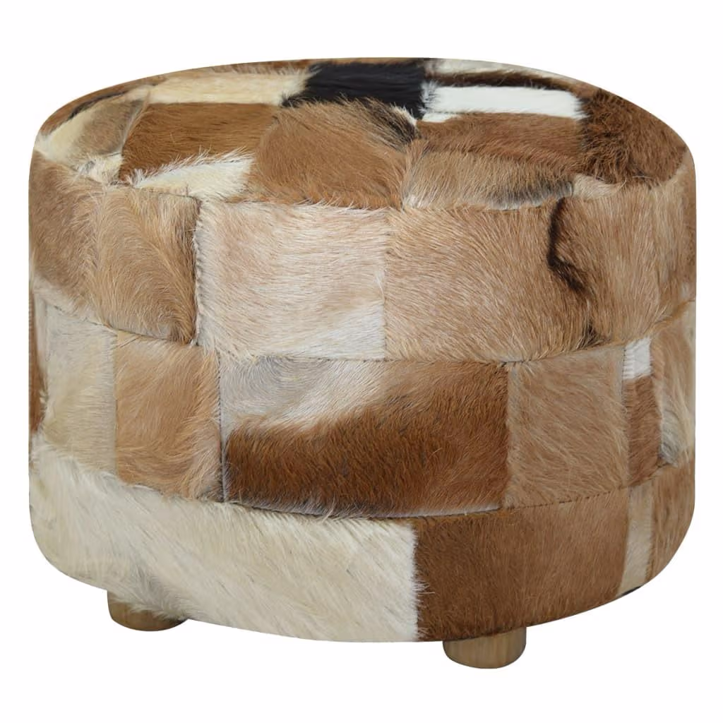 Rund puf i gedeskindslæder – 50×50×45 cm