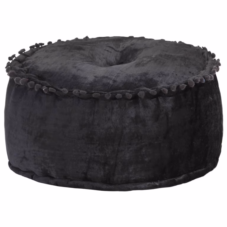 Rund puf i velour 40×20 cm – antracitgrå
