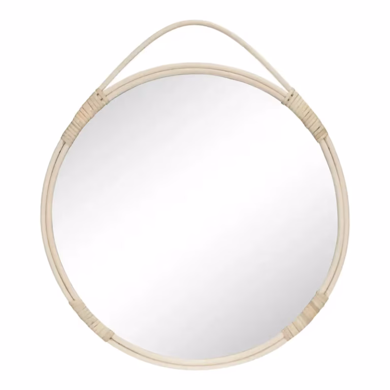 Rundt spejl i natur rattan, Ø50 cm