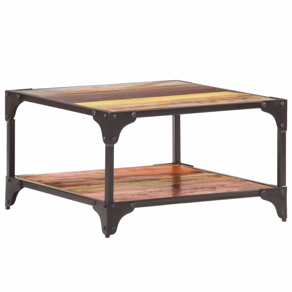 Sofabord 60×60 cm i Massivt Genbrugstræ – Industrielt med Hylde