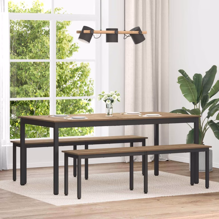 Spisebænk i artisan eg 160 cm – konstrueret træ med metalben