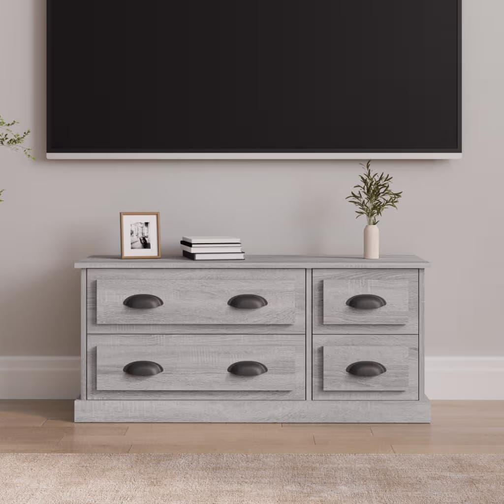 TV-bord 100 cm med 4 skuffer i grå sonoma-eg