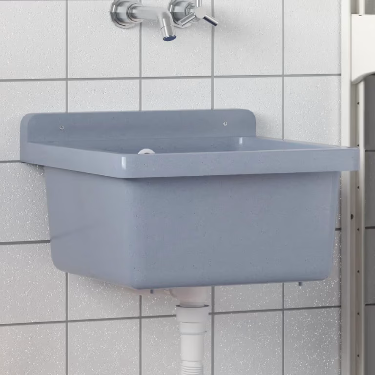 Væghængt håndvask i resin 40×40 cm – grå
