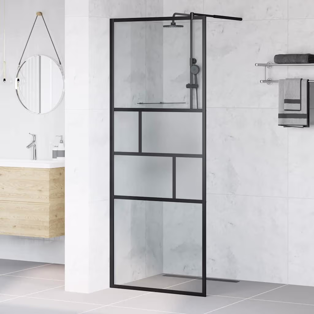 Walk-in brusevæg 80×195 cm sort glas og aluminium