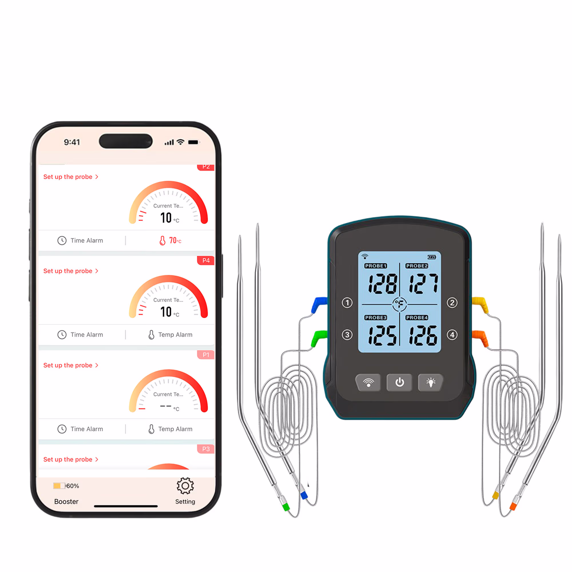 Bluegaz Trådløst Grilltermometer med 4 Temperatursonder