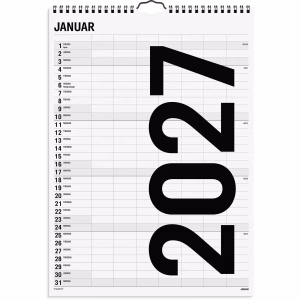 Familiekalender Black and White 7 kolonner 2027 – bedste vægkalender i test