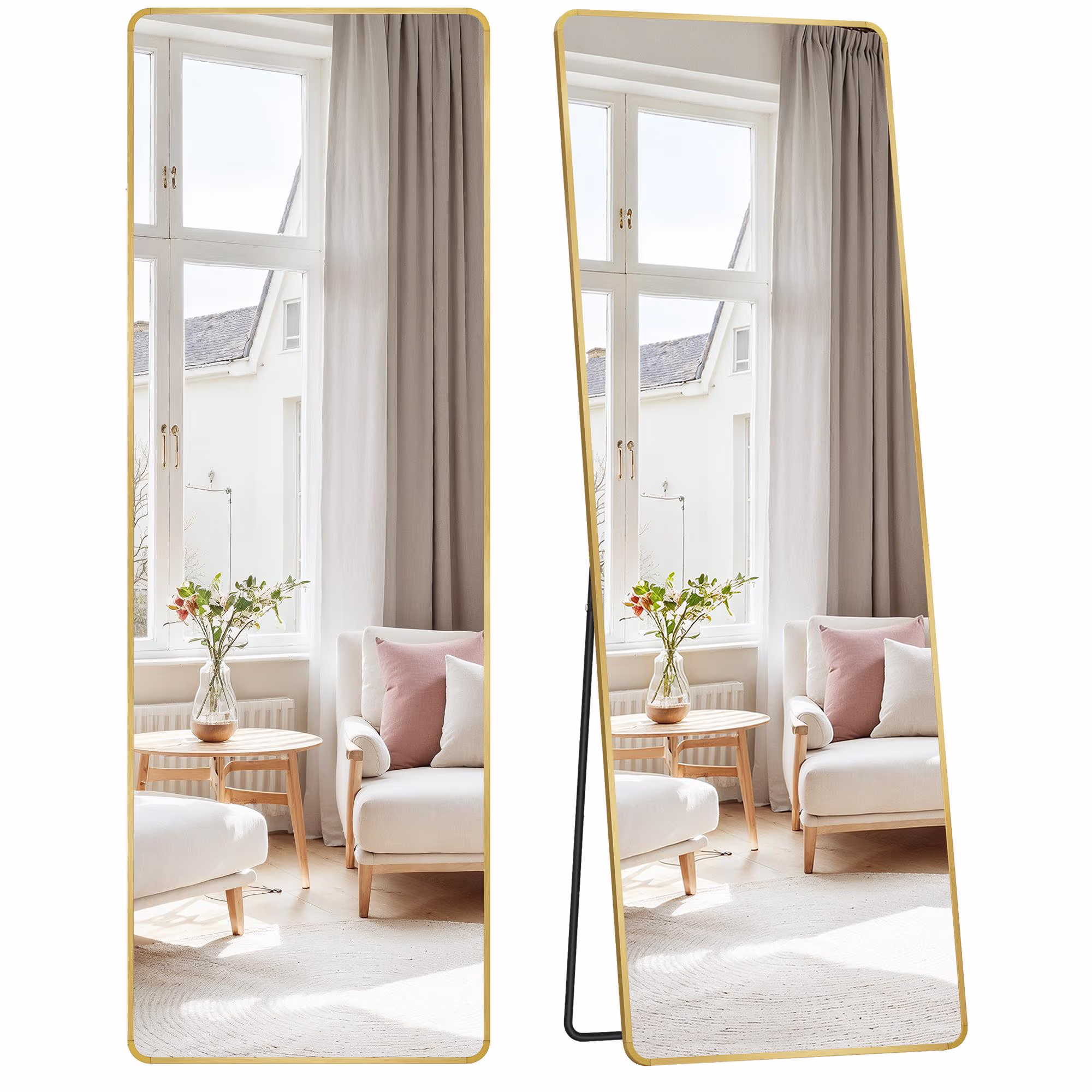 Gulvspejl 160 × 50 cm rektangulært med stander - lys guld