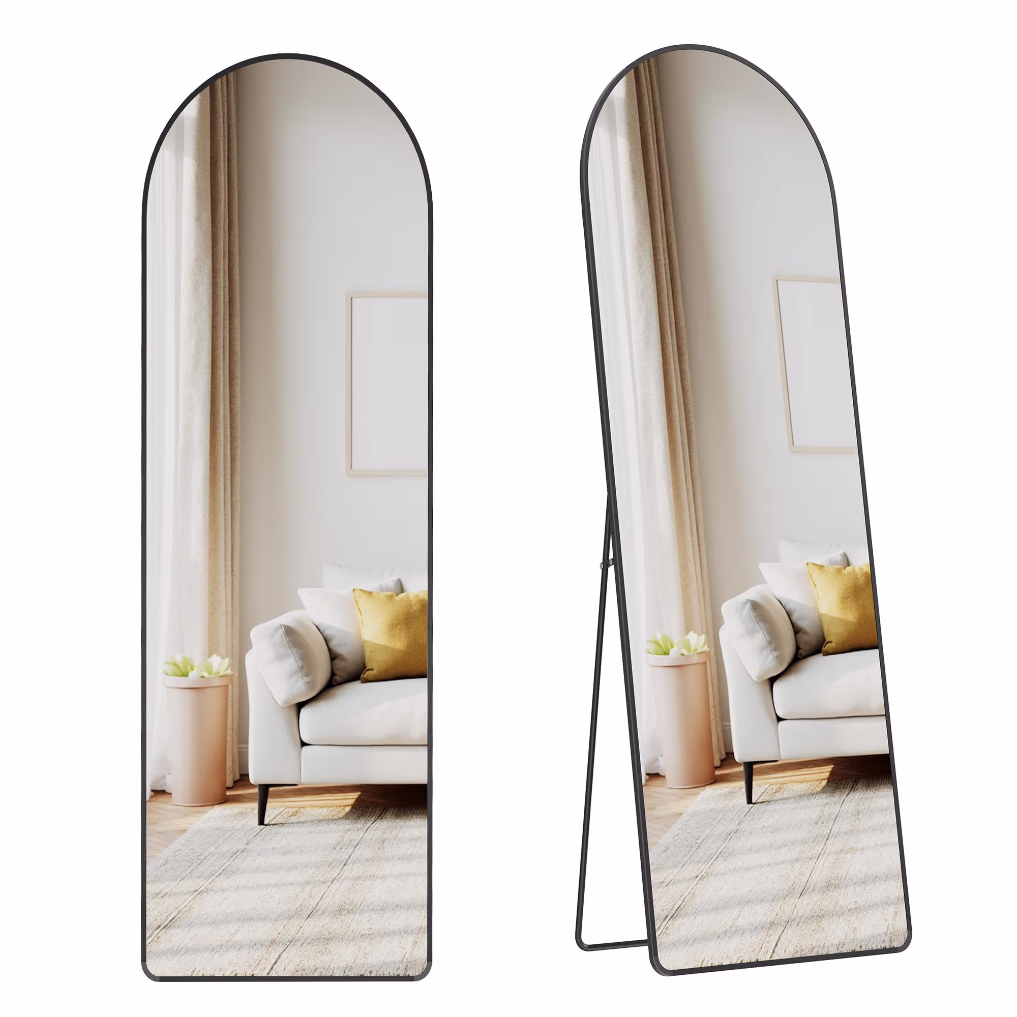 Gulvspejl med bue 160 × 50 cm og støtte - mat sort