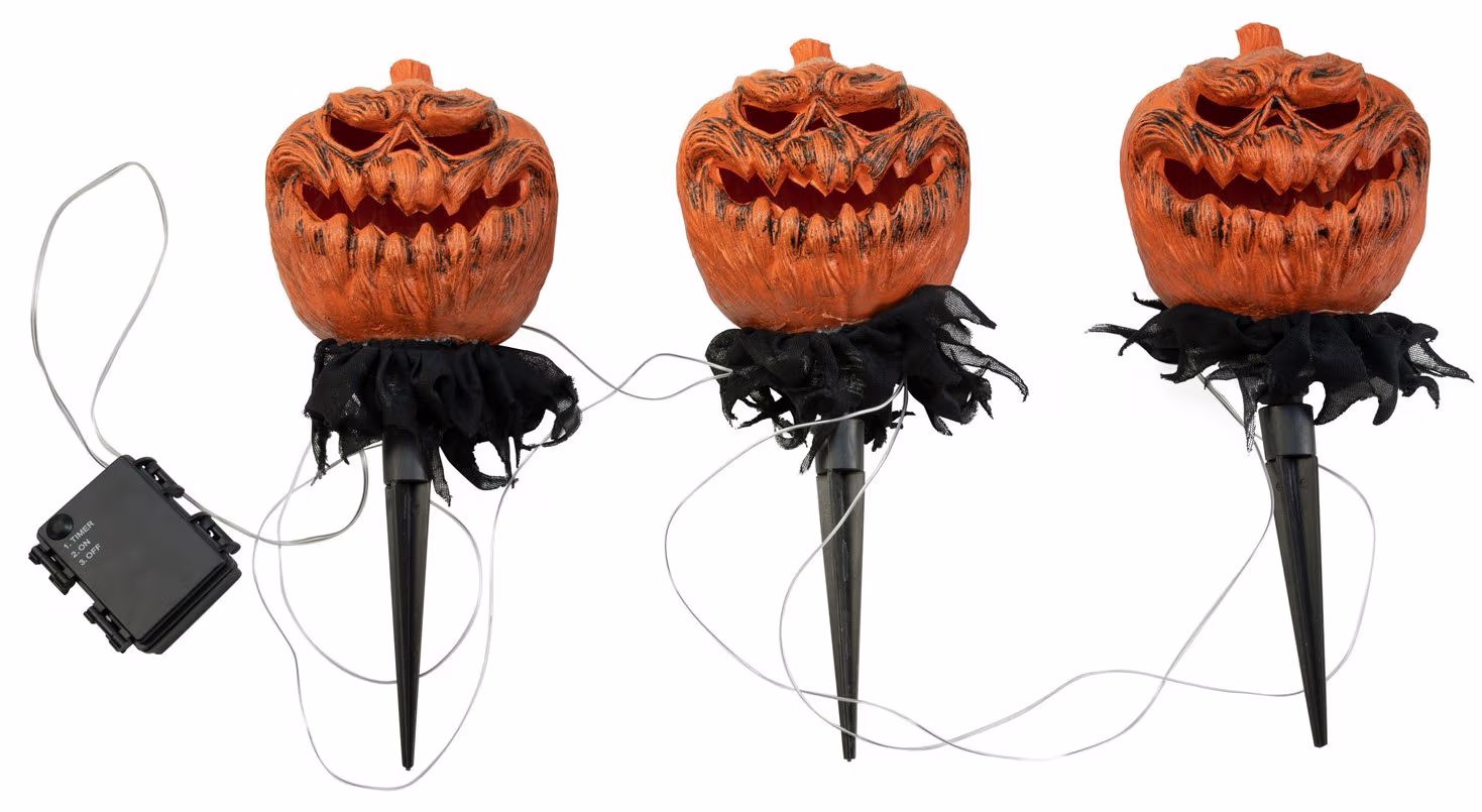 Halloween Græskar Havesæt med lys 3 stk