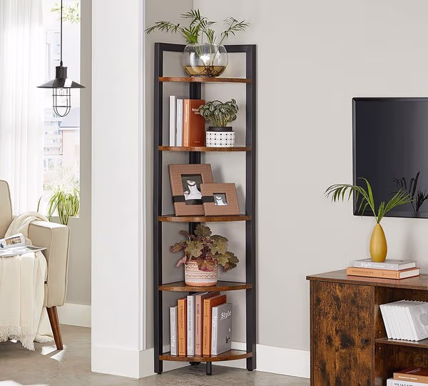 Hjørnereol — stigereol i industrielt design, rustik brun