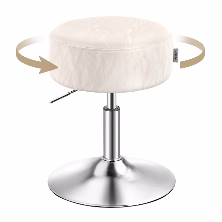 Hoejdejusterbar make-up skammel, 360 graders drejbar, cremehvid PU