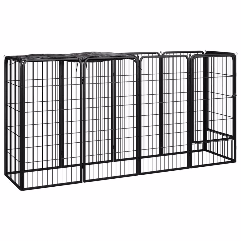 10-panels hundegård 50 x 100 cm i pulverlakeret stål, sort