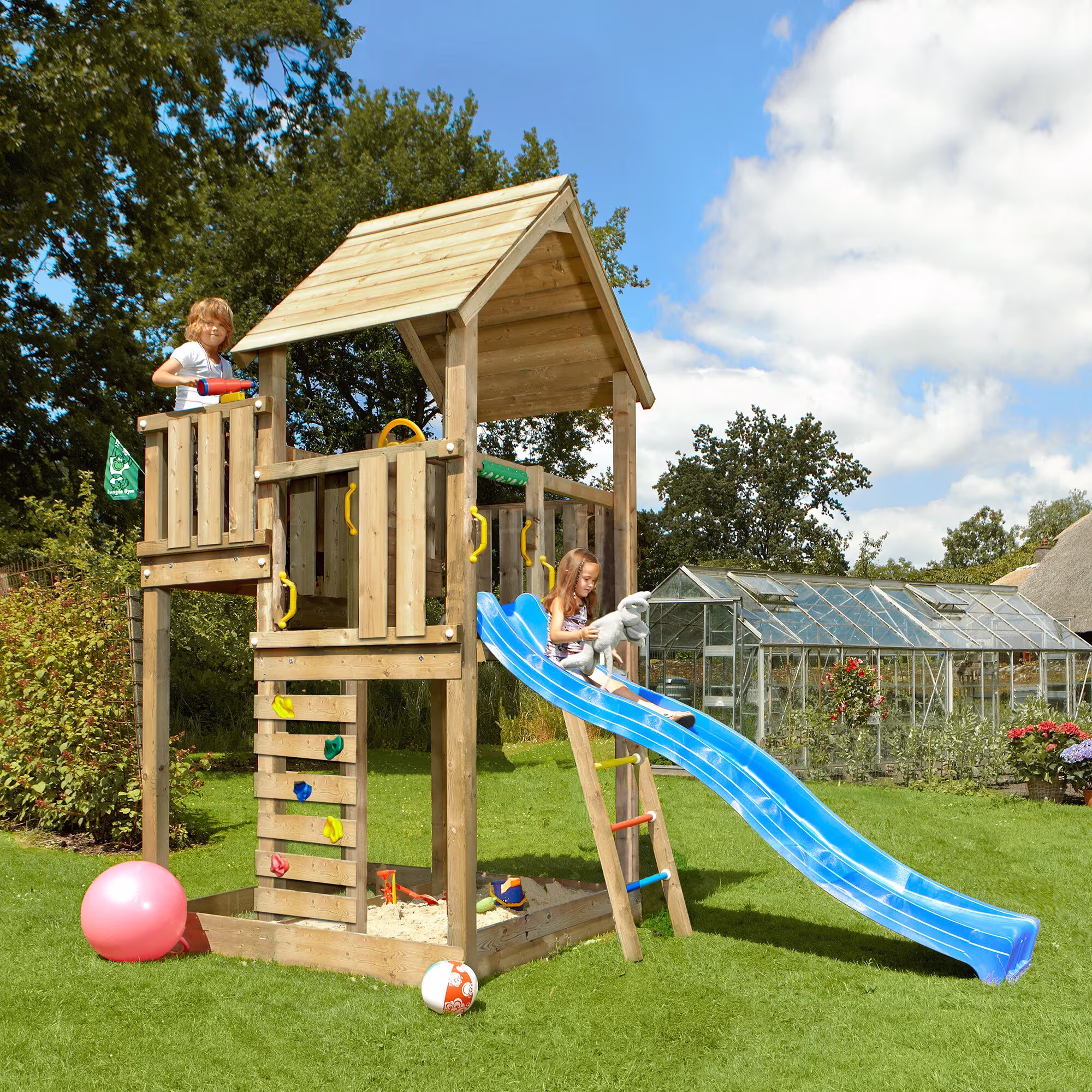 Jungle Gym Palace 2.1 Legetårn med Blå Rutsjebane