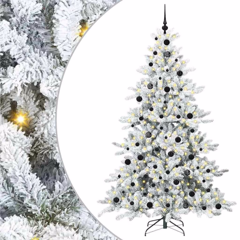 Kunstigt Hængslet Juletræ 210 cm Hvid med 300 LED