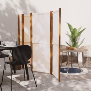 Livera 6-panels rumdeler 420×180 cm, cremefarvet foldeskærm i akacietræ