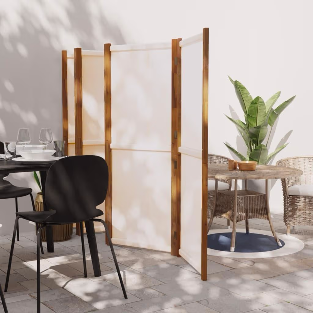 Livera 6-panels rumdeler 420x180 cm, cremefarvet foldeskærm i akacietræ
