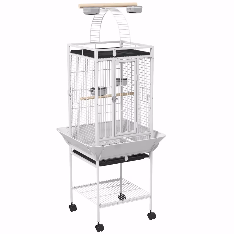 Papegøjebur med siddepinde og hjul 62,5×62,5×156 cm – bedste store fuglebur i test