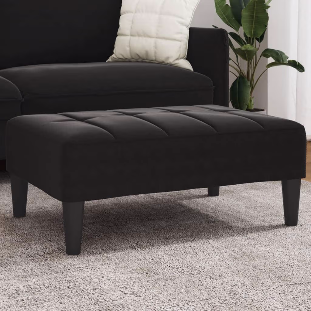 Polstret fodskammel i velour 77 x 55 cm, sort
