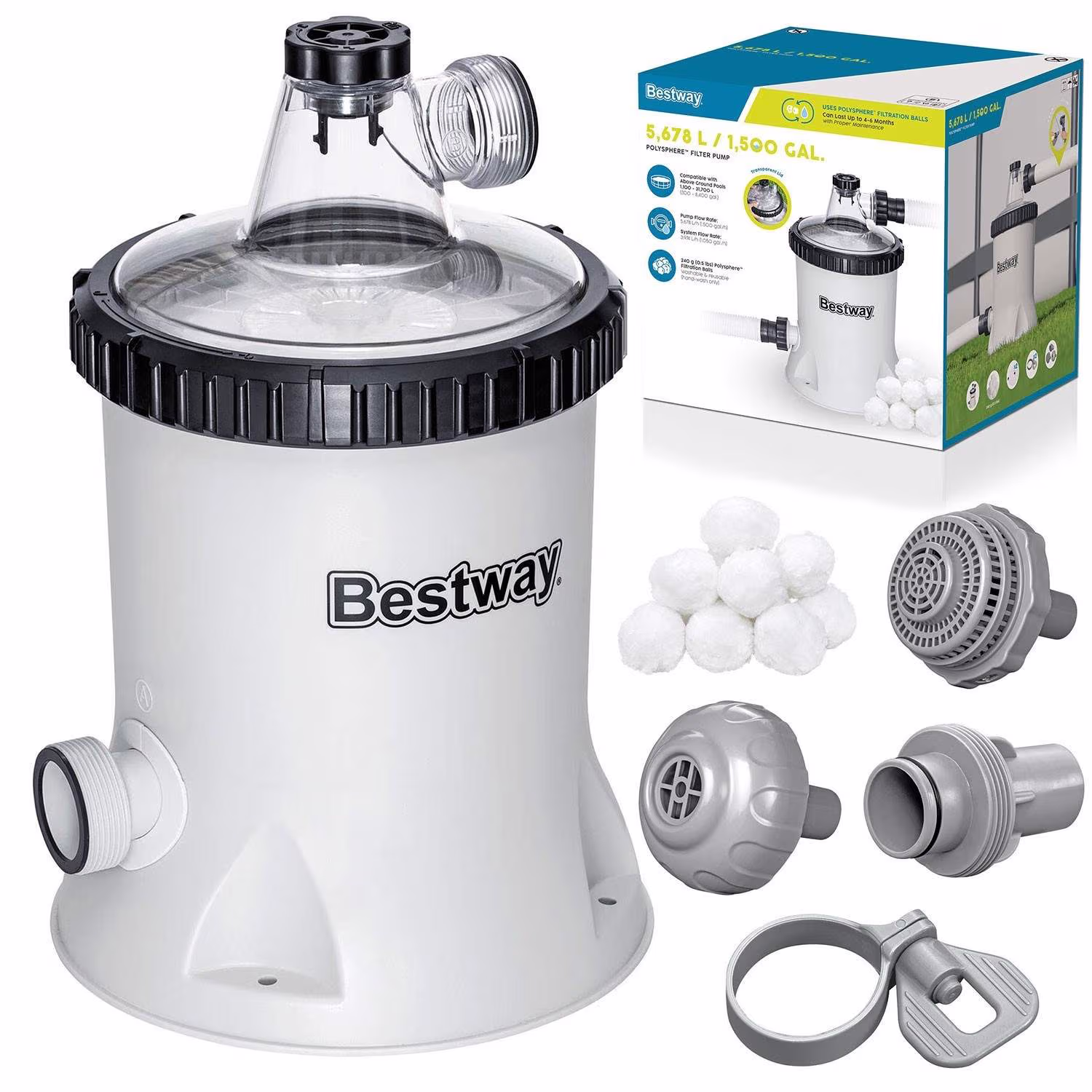 Pool filterpumpe 5.678 l/h med Bestway filterkugler