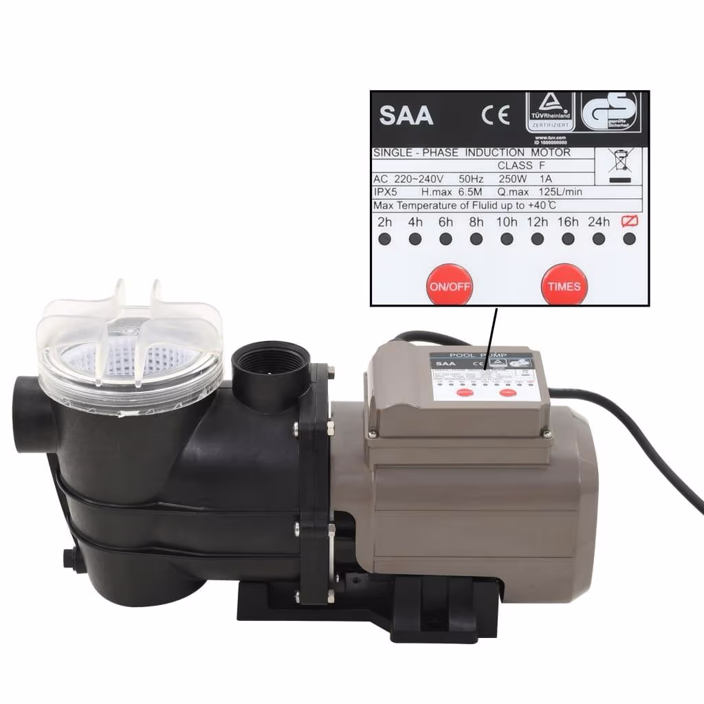 Poolpumpe med timer – 0,25 HK, 8.000 l/t