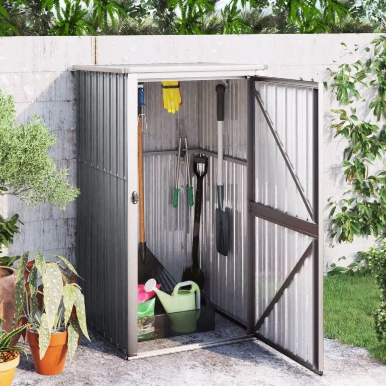 Redskabsskur i galvaniseret stål 88 × 89 × 161 cm – grå – bedste redskabsskur i test