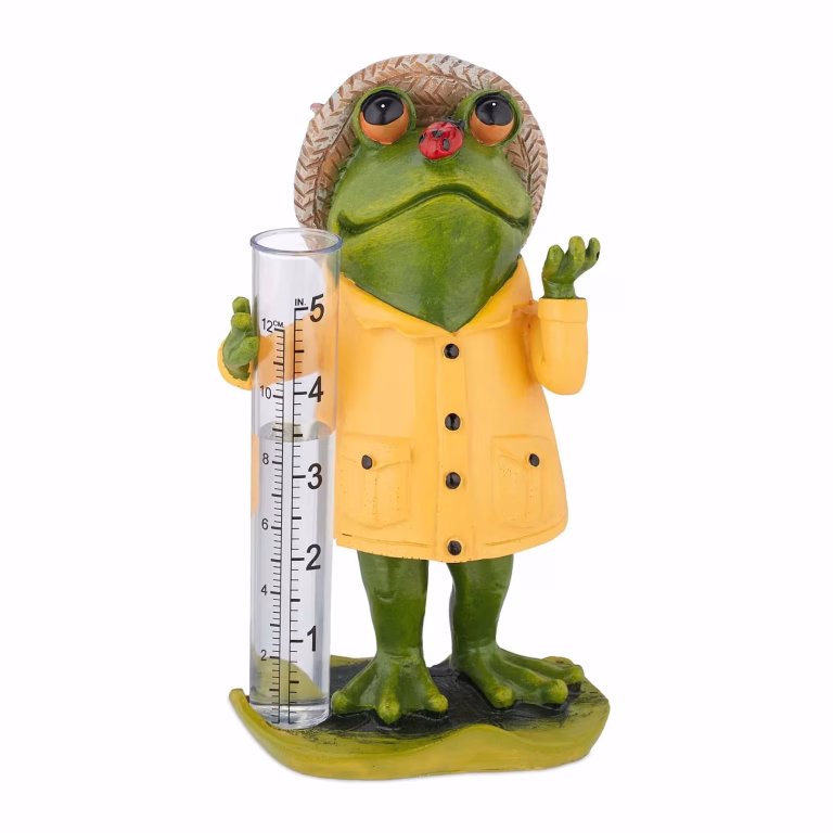 Regnmåler med frø-figur