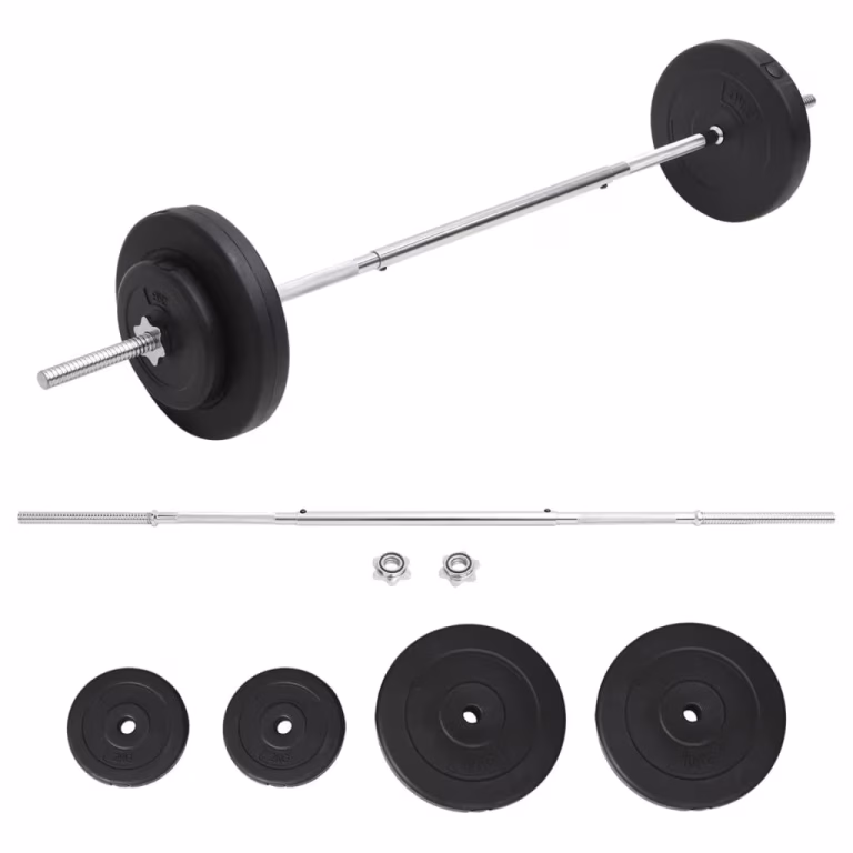 Vægtstangssæt med skiver 30 kg – stang 165 cm med stjernelåse