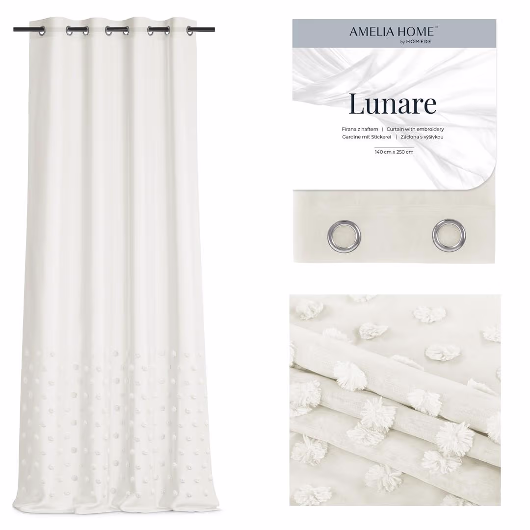AmeliaHome Lunare broderet boho-gardin med øskner 140x250 cm