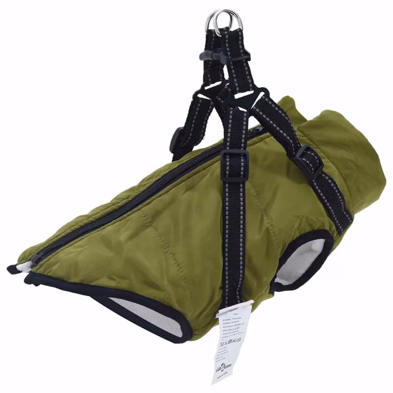 Hundejakke Army Grøn L36 med Indbygget Sele og Fleece – bedste hundedækken i test