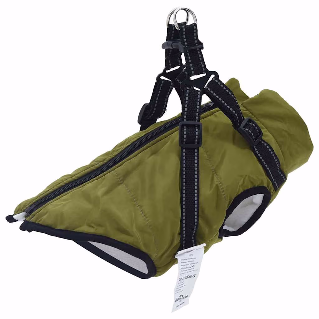 Hundejakke Army Grøn L36 med Indbygget Sele og Fleece