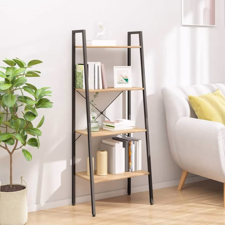 Stigereol med 4 Hylder 56x35x140 cm Lysebrun/Sort – bedste stigereol i test